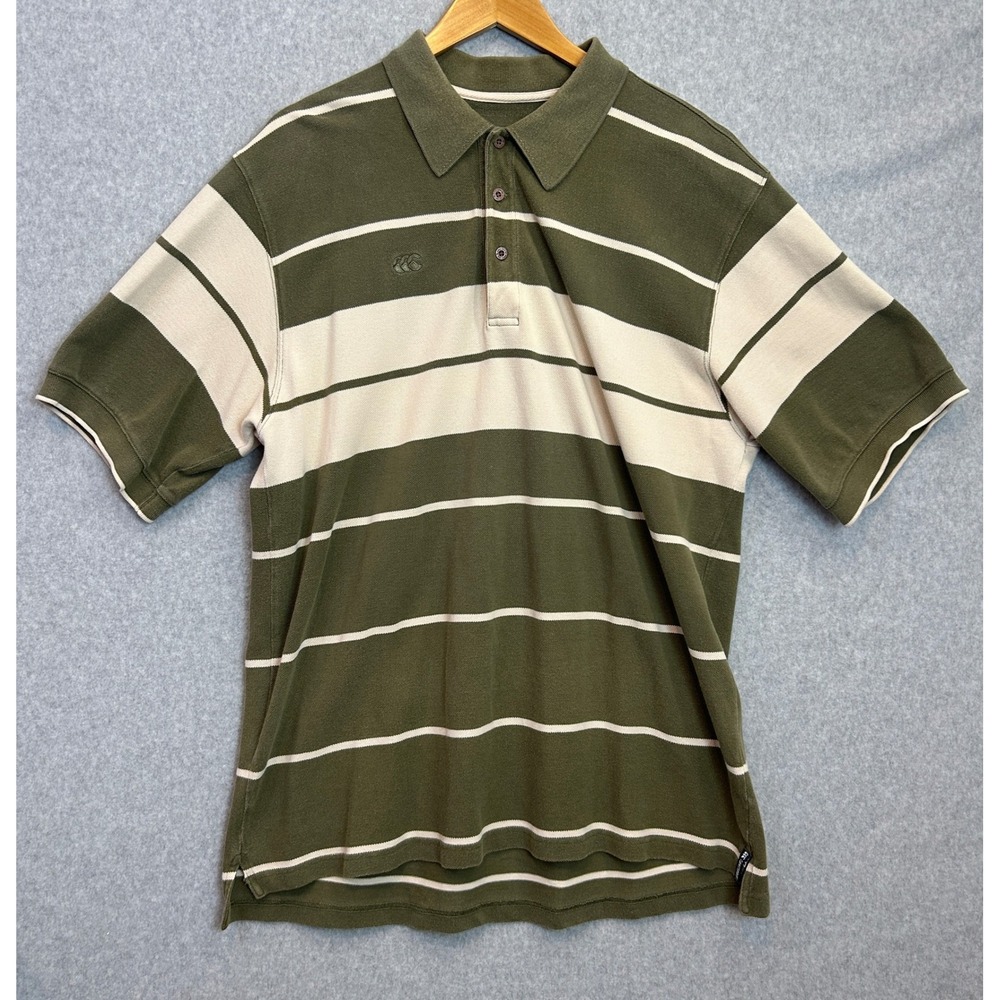 Canterbury Rugby Polo Shirt Olive Green Striped Pique Short Sleeve Prep Mens XL
